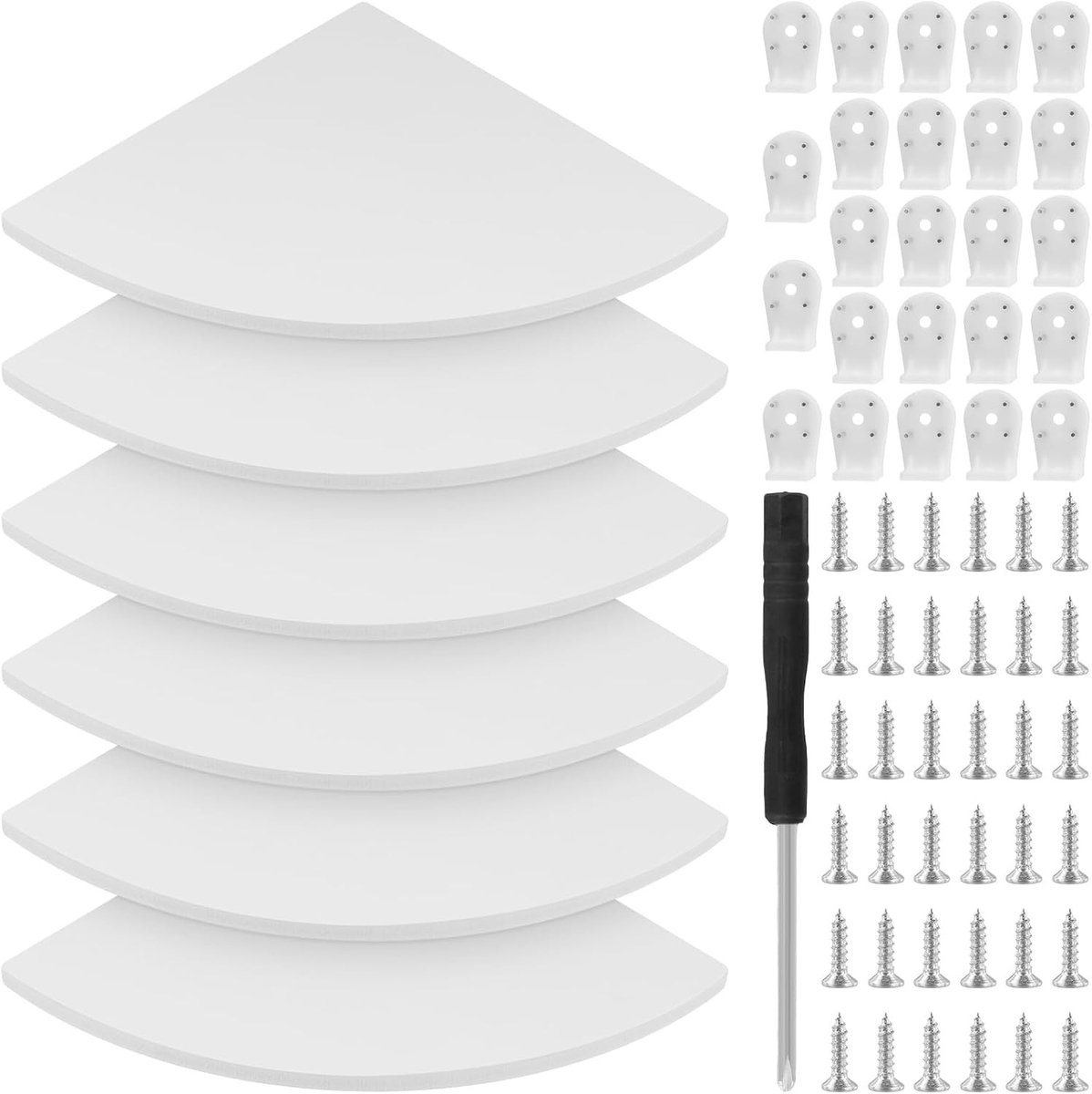Set van 6 Drijvende Hoekplanken van 25 cm - Witte Driehoekige Planken voor Badkamer, Slaapkamer en Woonkamer met Bevestigingsmateriaal