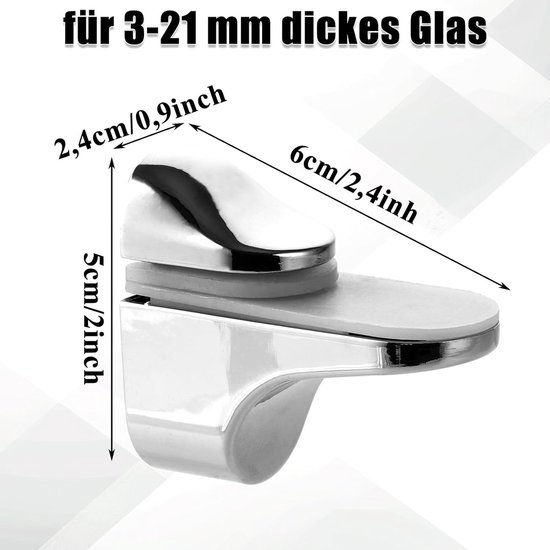 Verstelbare Glazen Platenhouder van RVS voor 3-21 mm Dikke Glaspanelen - Geschikt voor Glas, Acryl, Planken en Houten Vloeren, Verpakt per 10 Stuks — afbeelding 5