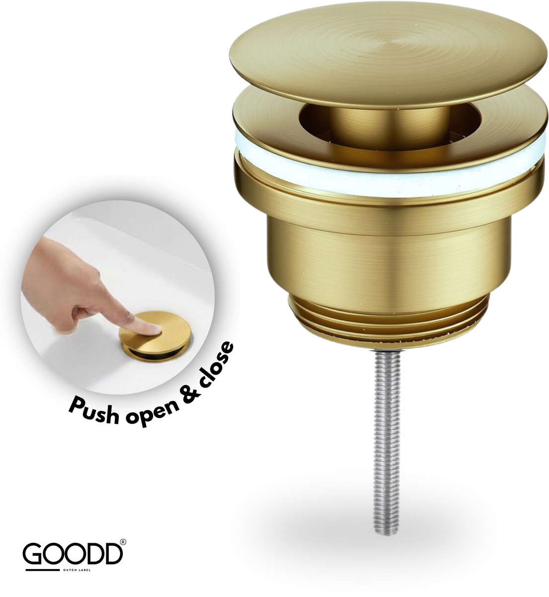 GOODD® - Wastafelplug - Afvoerplug - Universeel Push Open Clickwaste - Messing - Goud Geborsteld mat