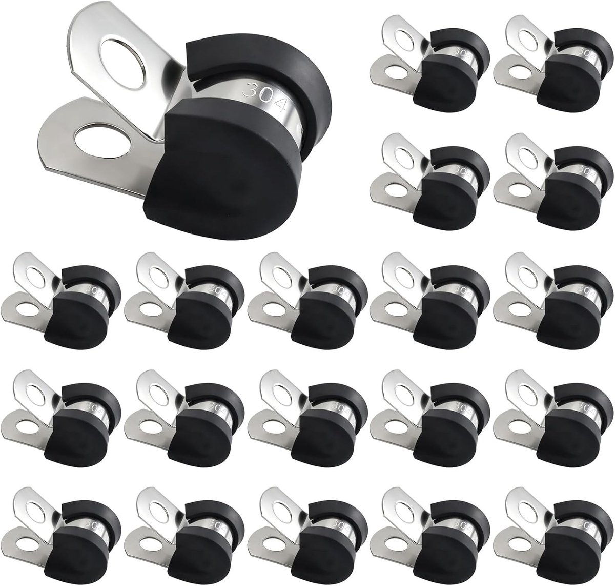 20 Stuks R-vormige Slangklemmen met Rubber, Roestvrijstalen Klemmen voor Slangen, Kabels en Pijpen, Ideaal voor Bevestiging en Organisatie