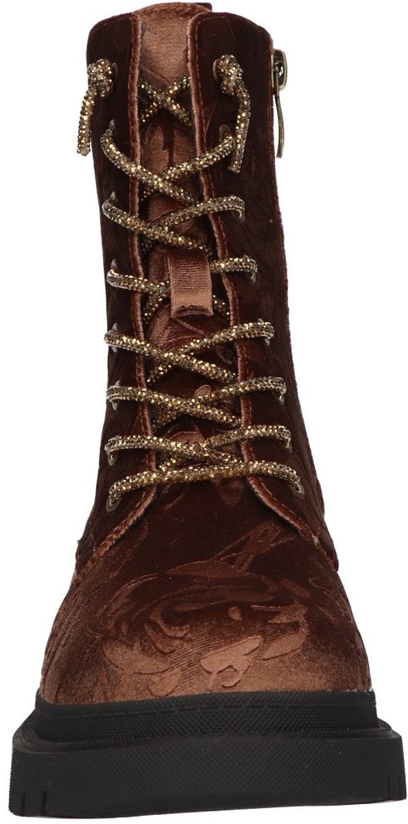 La Strada Veterboots Bruin Velvet Met Bloemenprint - Damesschoenen - Maat - 37