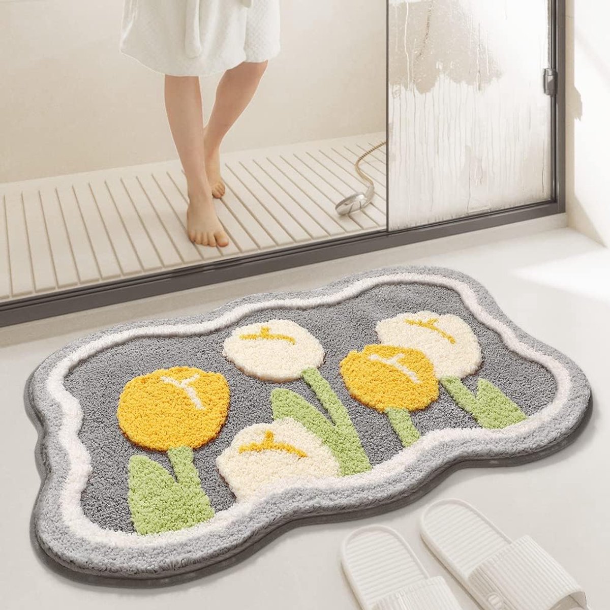 Badkamermat - Zeer absorberend - Antislip pluche mat - Machinewasbaar - Ideaal voor slaapkamervloeren en doucheruimtes - 40*60 cm - Grijs