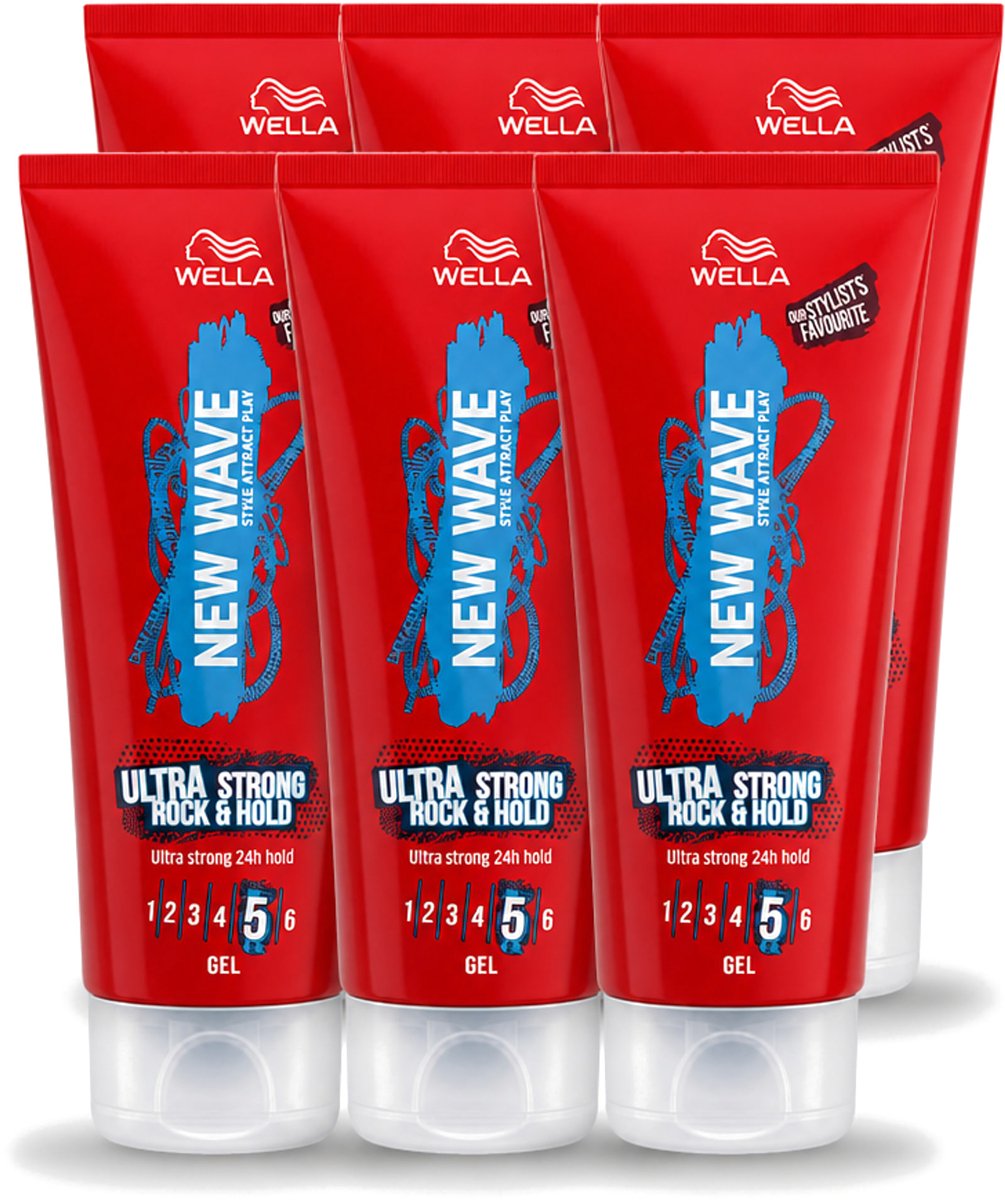 6 x Wella – New Wave Rock’n Hold Ultra Strong – Haargel – 200 ml - Voordeelverpakking - 6 stuks