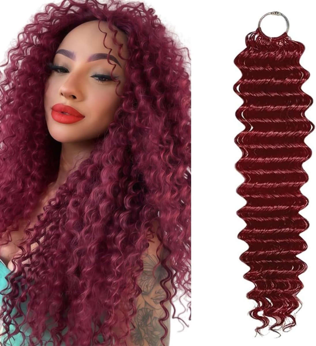 24 Inch Feather Crochet Human Hair Echte Haarverlenging 60g 40 Strands #99J Burgundy Red Color Soft Lightweight Deep Wave Crochet Human Hair Bundles Human Hair Crochet Extensions