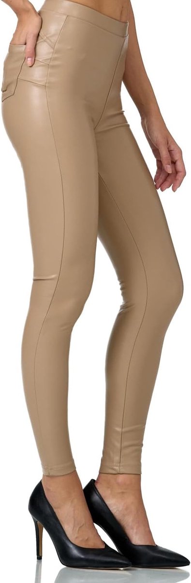 Dameslegging, kunstleer, hoge taille, skinny broek, lederlook, treggings