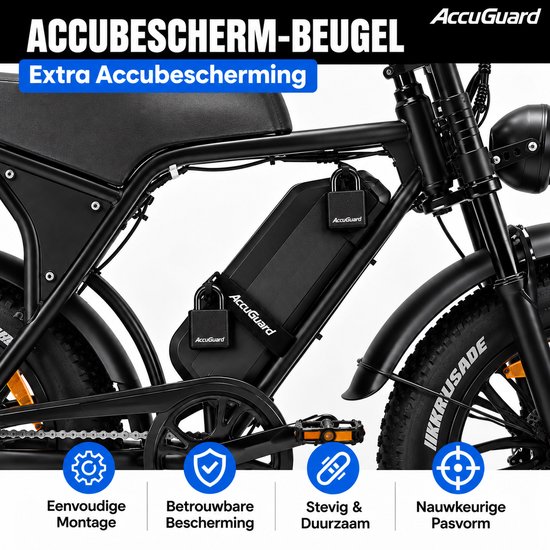 Batterijslot voor Fatbike Voor V8, V20, V20 Pro, H9, C80 & C90 - Accuslot - Accu Guard - Zwart — afbeelding 5