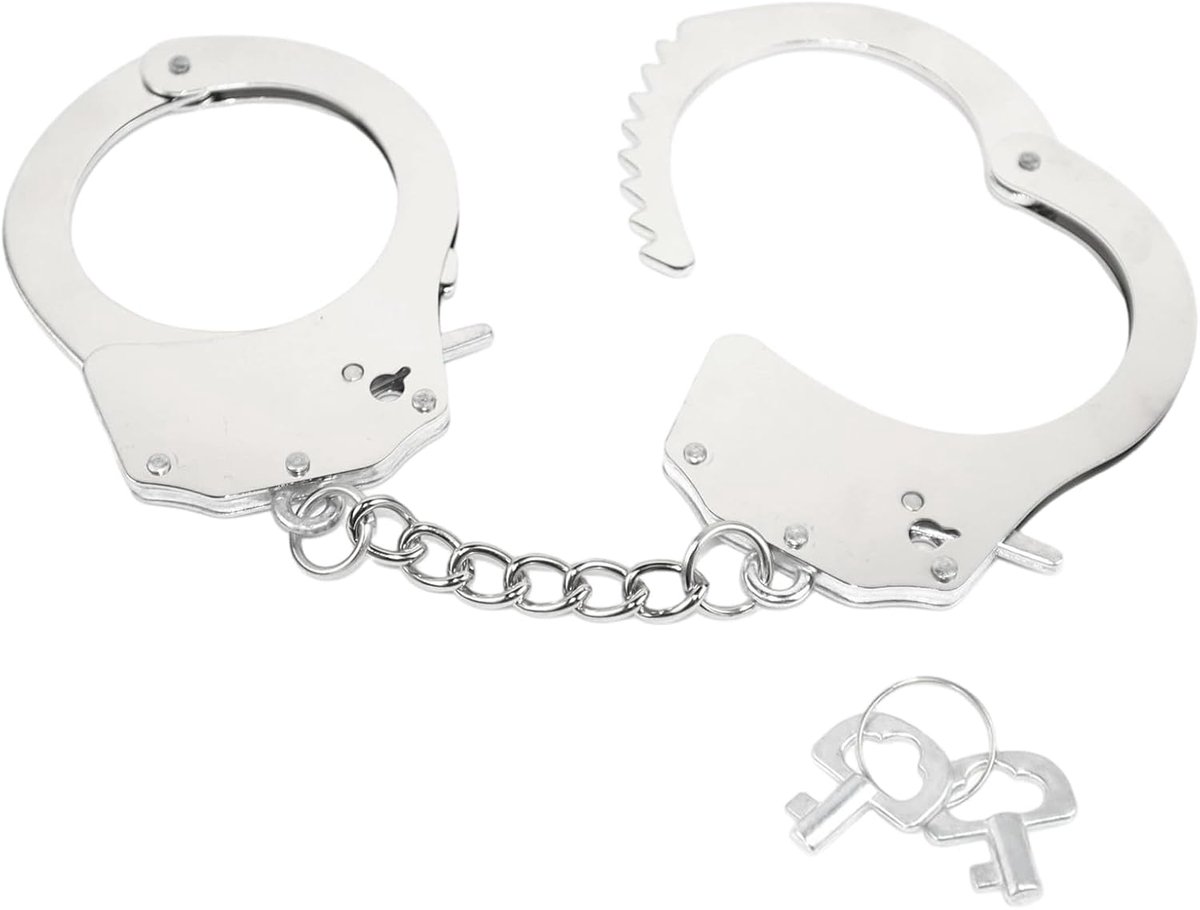 Handboeien met sleutel, politiehandboeien, metalen rekwisiet, cosplay, rollenspel, kostuumaccessoire voor criminele themafeesten, carnaval, verkleedpartijen