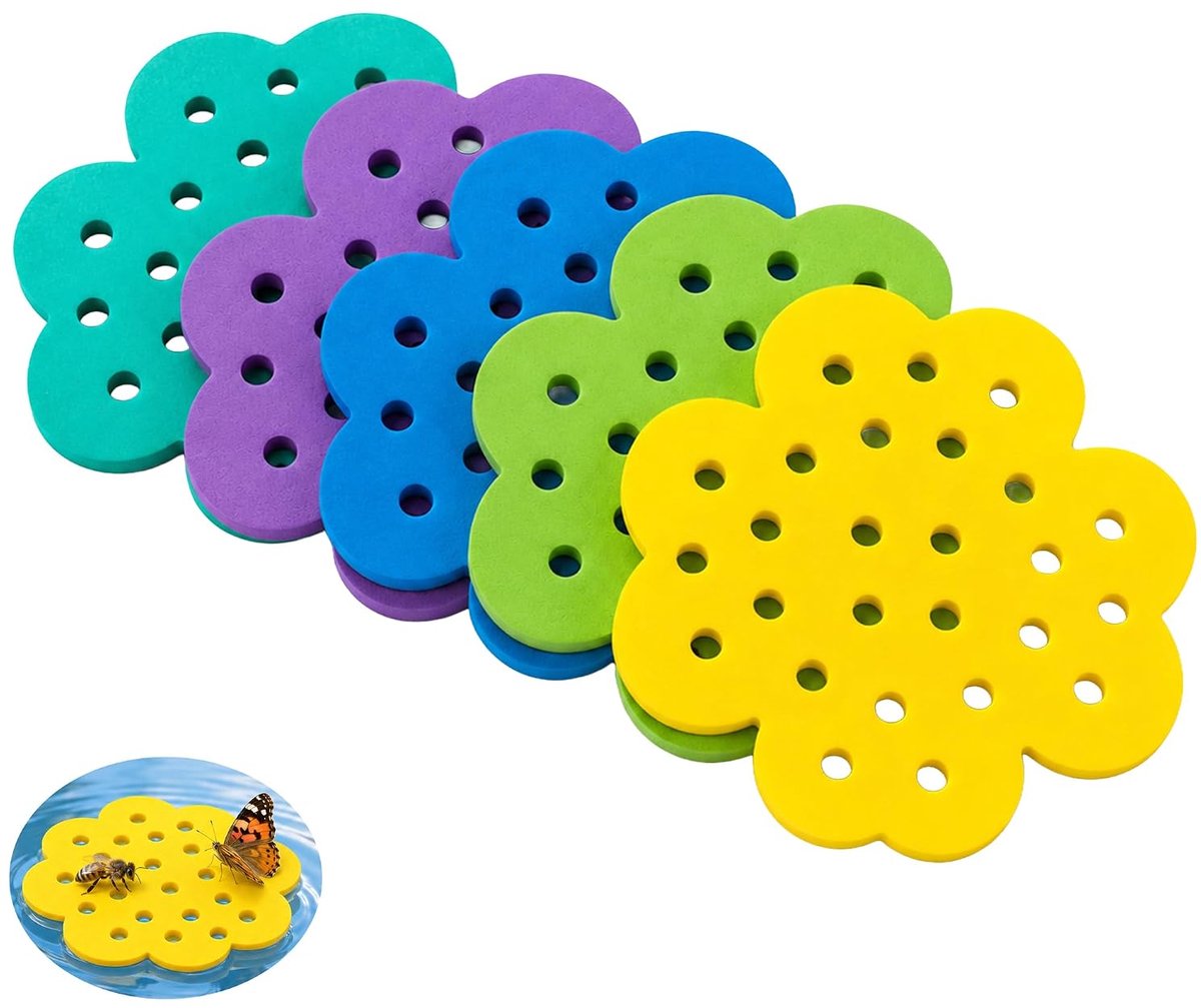 Bijenbak in bloemenvorm, 5 stuks drijvend bijeneiland, waterplatform voor insecten, insectenbak, tuin, van pvc, meerkleurige tuindecoratie, 16 cm