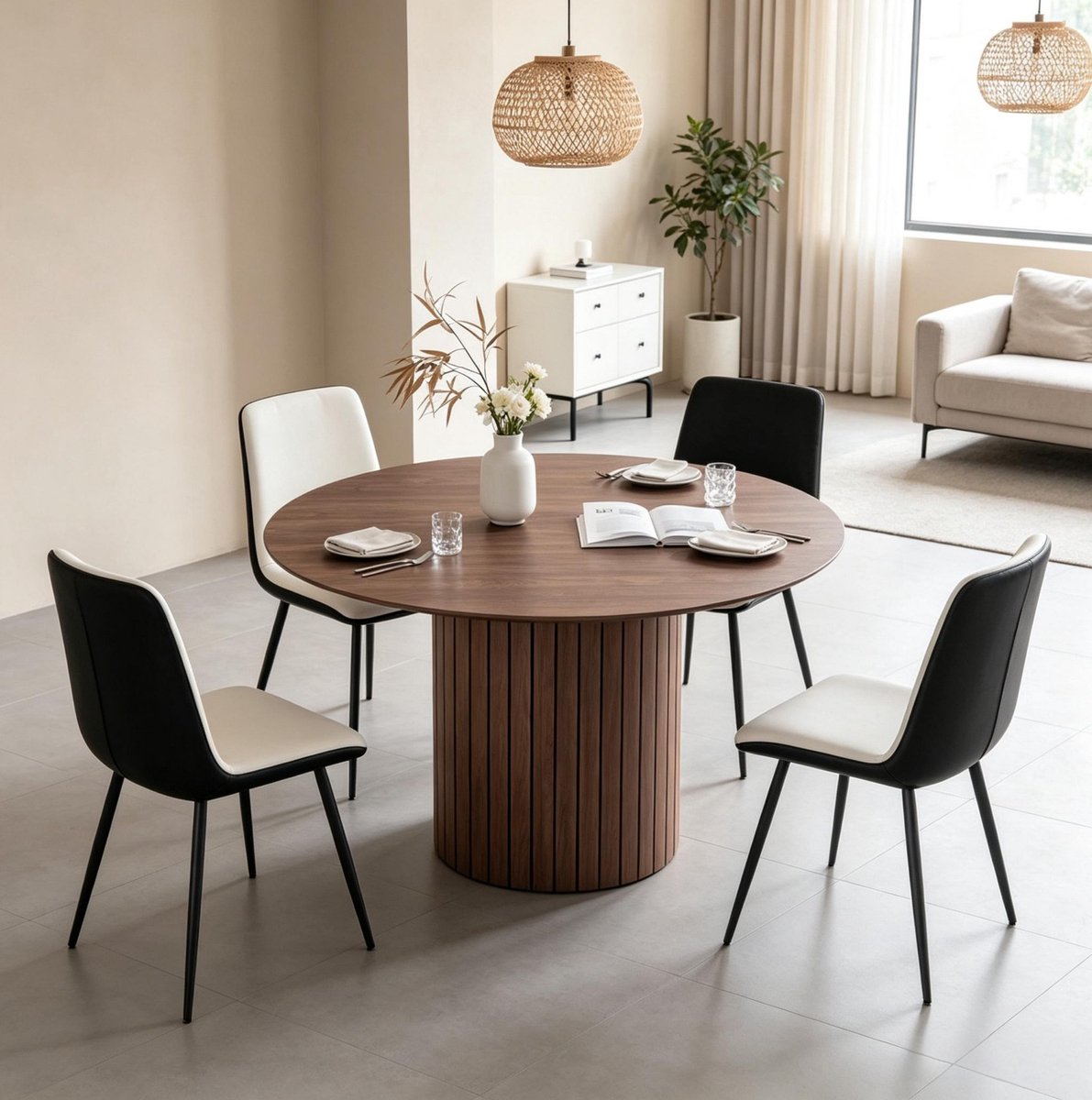 STILVORA Ronde Eettafel - Ruim Rond Tafelblad voor 4 tot 6 Personen - Modern Ontwerp voor Keuken en Eetkamer - Hout - 120x120x76 Cm - Donkerbruin