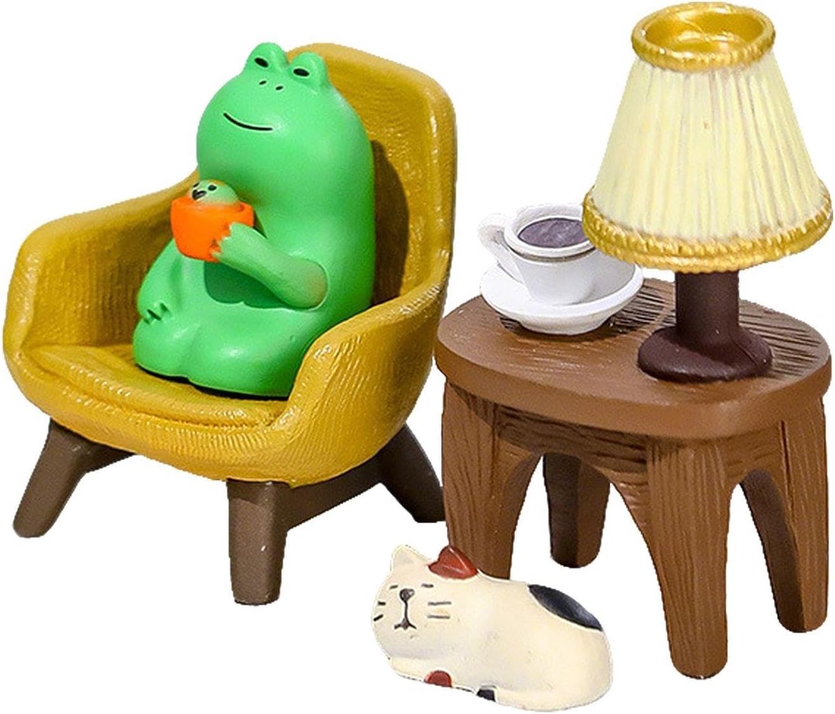 2 Stuks Leuke Kikker Kat Ornamenten, Mini Desktop Ornamenten, Grappige Auto Interieur Decoratie, Geschikt Voor Kantoren En Gezinnen.