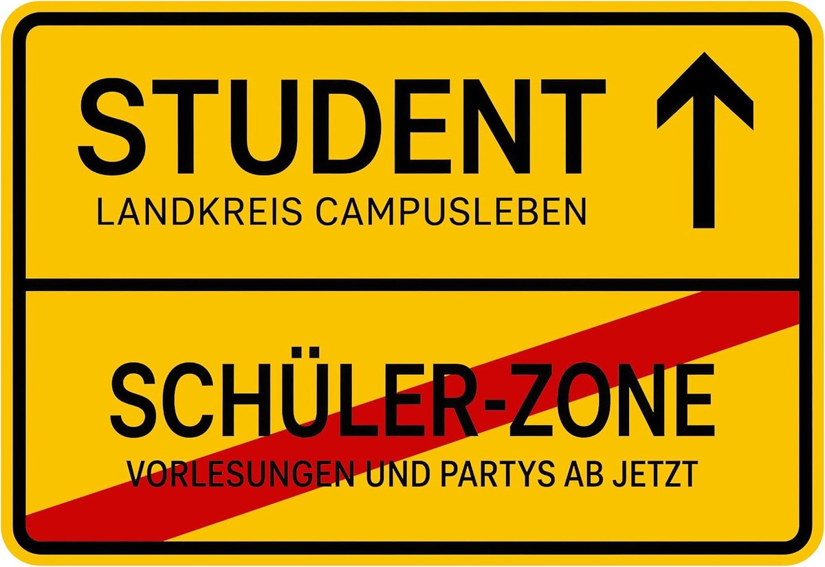 Student Campusleven, Scholierenzone Verkeersbord 30 x 20 cm, Grappig Metalen Bord uit Blik voor de Start van de Studie, Wanddecoratie Cadeau voor de Studie