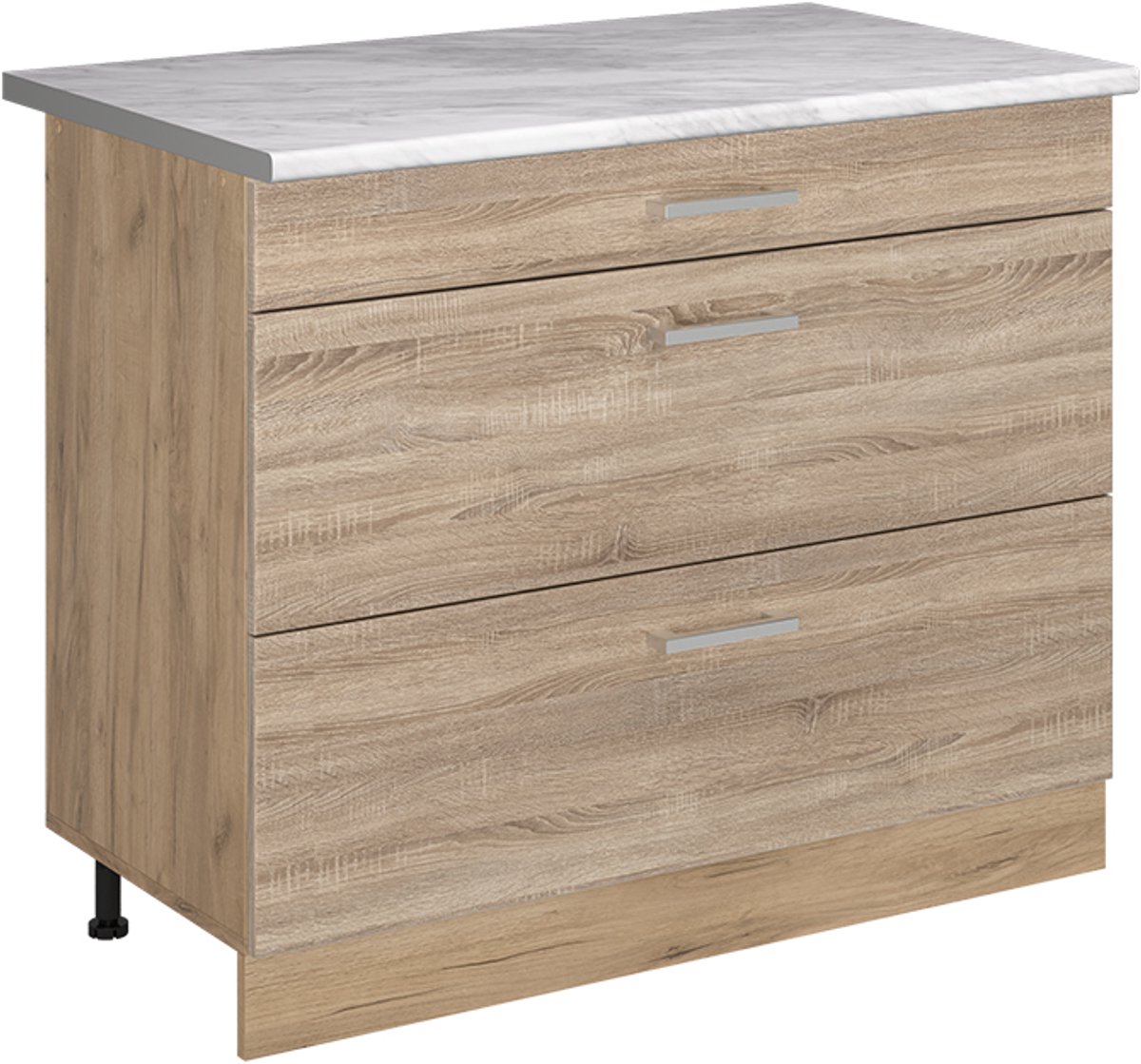 Vicco Keukenonderkast R-Line, Sonoma/Goudkleurig Eiken, 100 cm marmer werkblad
