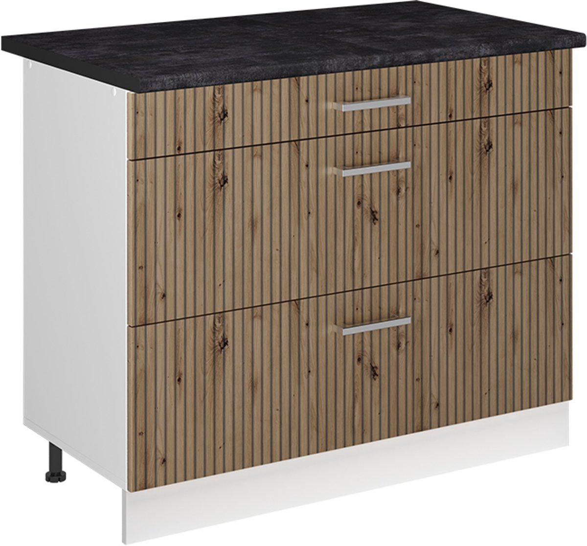 Vicco Keukenonderkast R-Line, Artisanaal eiken/Wit, 100 cm antraciet werkblad
