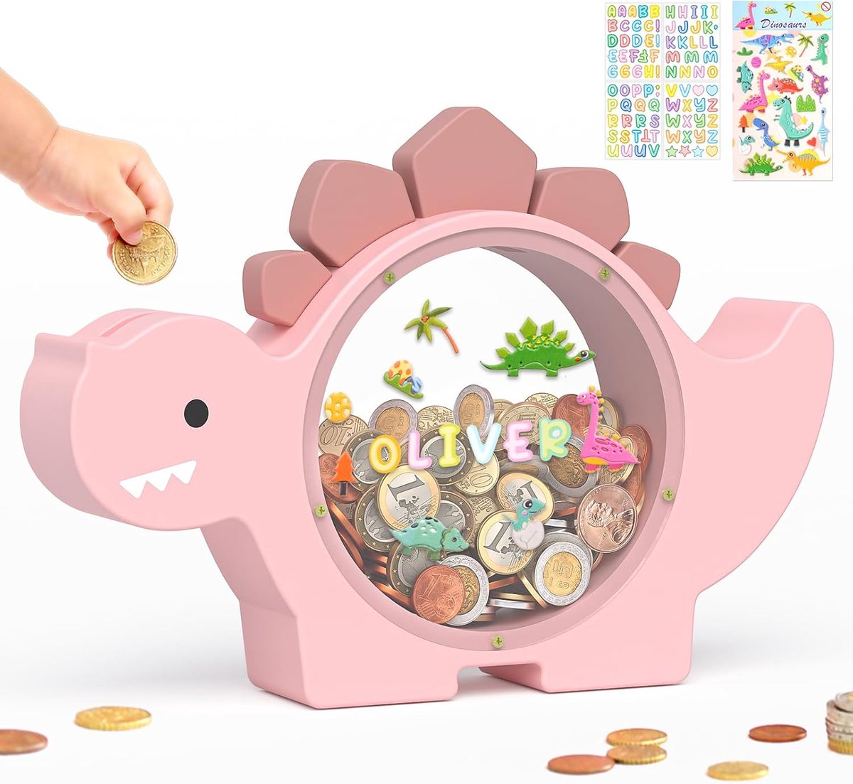 Summidate Spaarpot voor kinderen van hout, dinosaurus, creatief cadeau voor