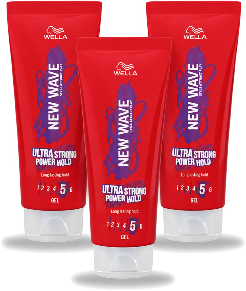 3 x Wella – New Wave Ultra Strong Power Hold – Haargel – 200 ml - Voordeelverpakking - 3 stuks