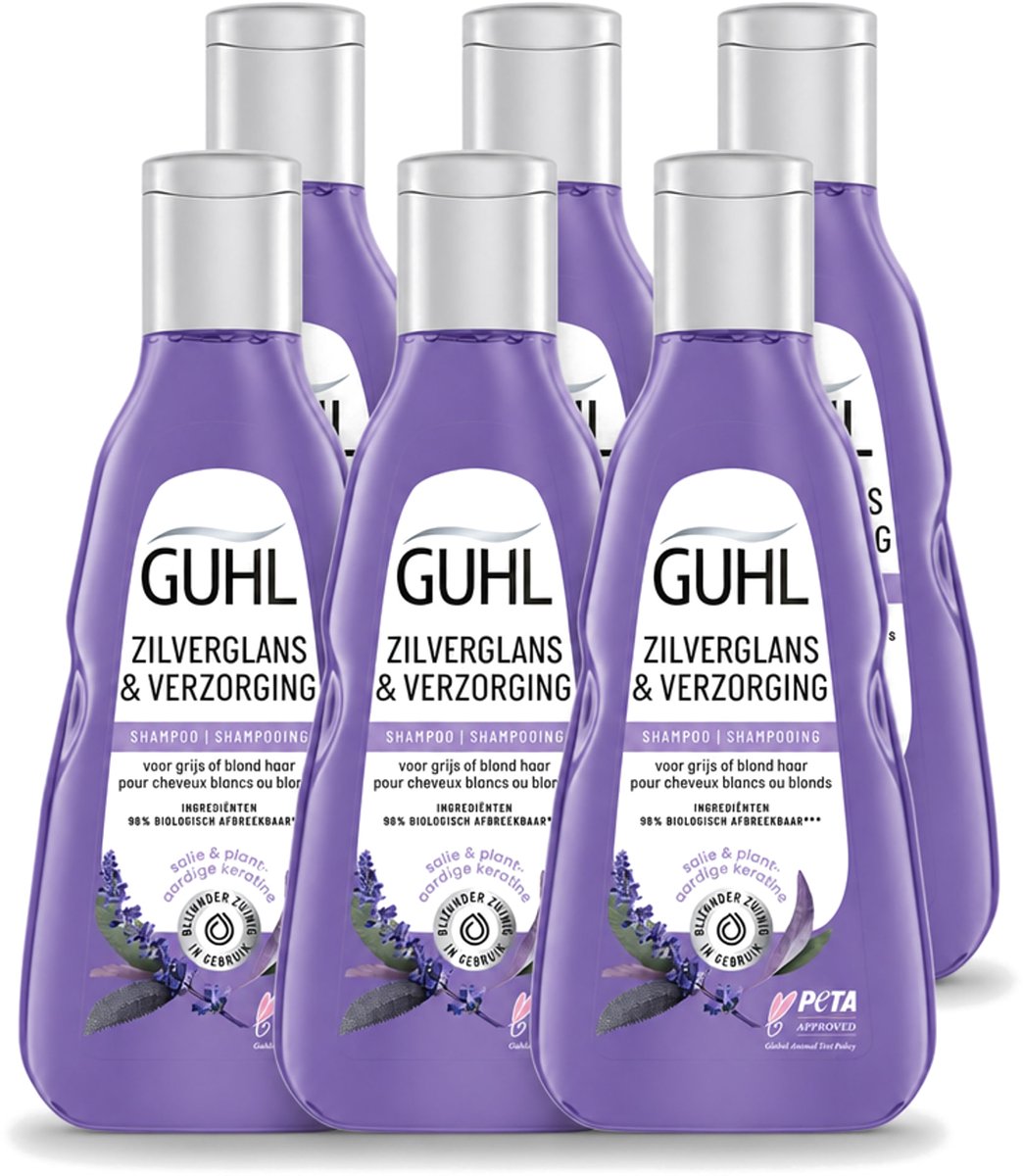 6 x Guhl - Shampoo - Zilverglans & Verzorging - 250 ml - Voordeelverpakking - 6 stuks