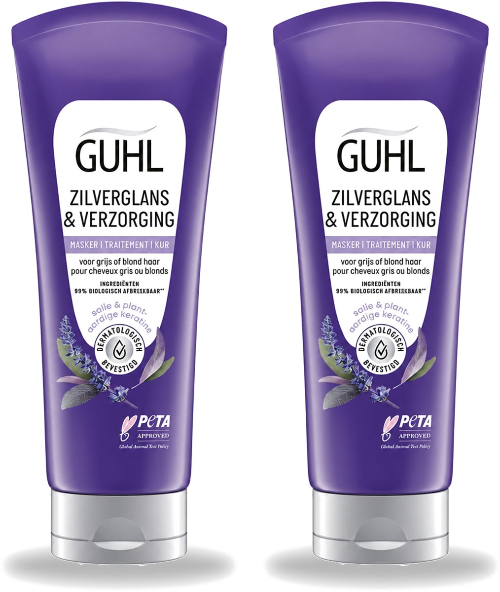 2 x Guhl - Haarmasker - Zilverglans & Verzorging Anti-Geel - 200 ml - Voordeelverpakking - 2 stuks