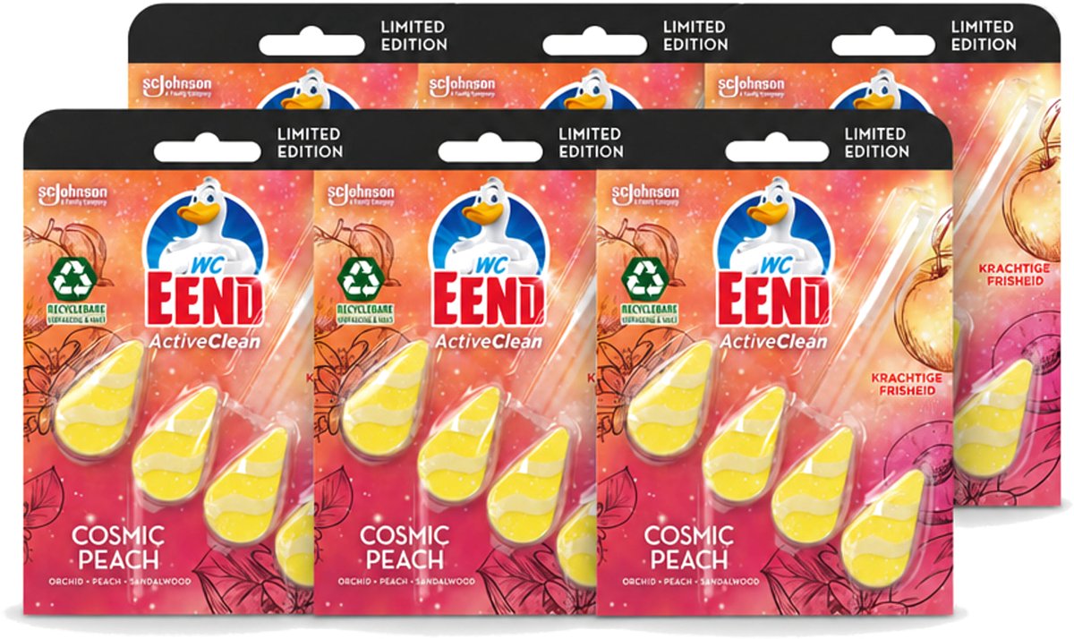 6 x WC Eend - Active Clean Cosmic Peach - Toiletblok - Fruitige Perzikgeur - 38 gr - Voordeelverpakking - 6 stuks