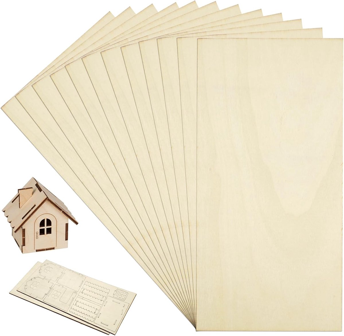 12 stuks balsa houten platen, dunne houten sample boards 200 x 100 x 2 mm voor DIY, modelbouw en lasergraveren
