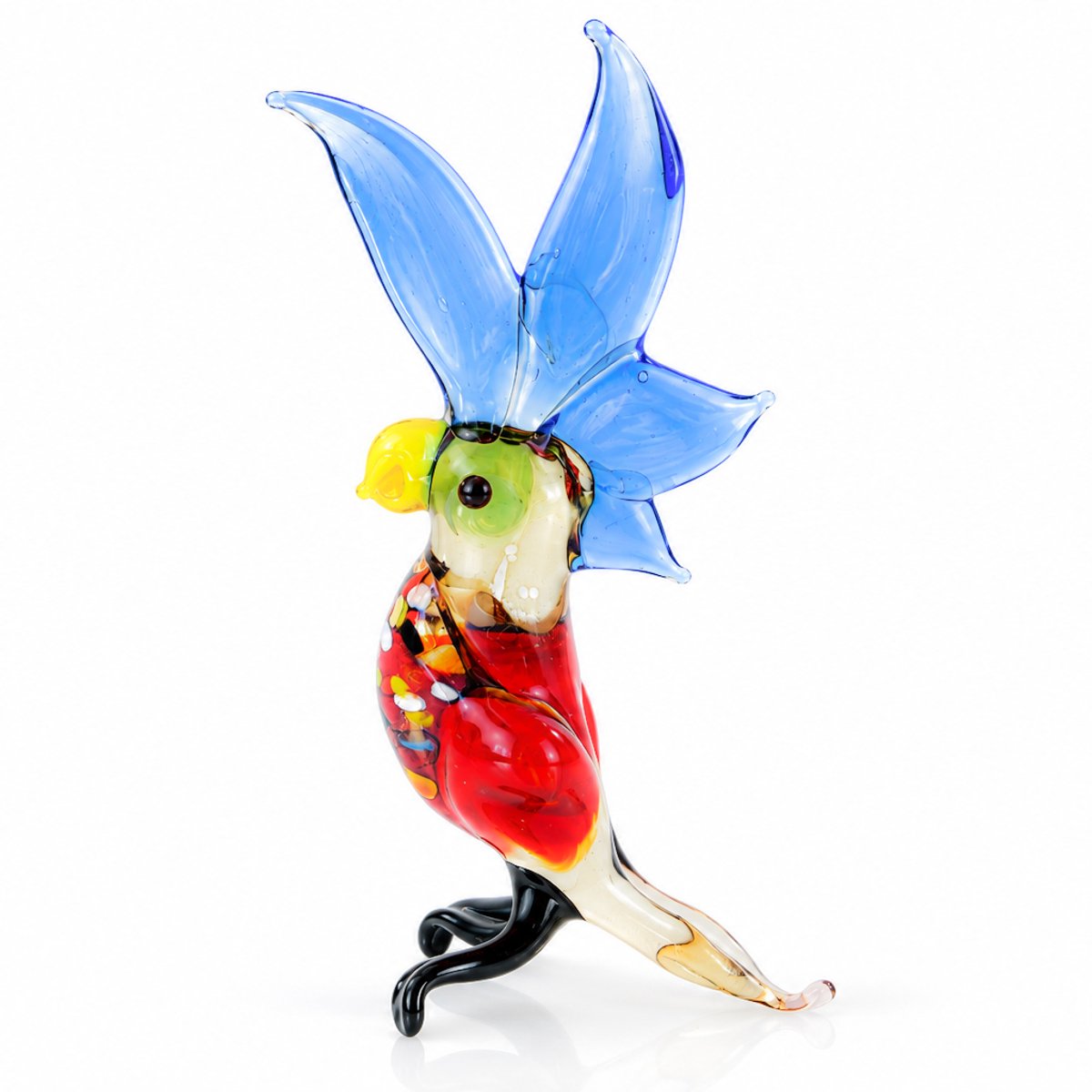 Glazen Papegaai Beeldje Multicolor – Decoratieve Vogel van Glas -13cm