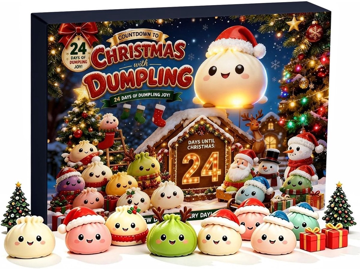 Mystery Dumpling Adventskalender 2026 - Kerstmis cadeau - Fidget Squishy Adventskalender - Kerstmis aftellen – 24 Squishies & Verrassingen - Stressverlichtend - Verrassingen - kerstadventskalender - verrassingscadeau - TENGYIF®