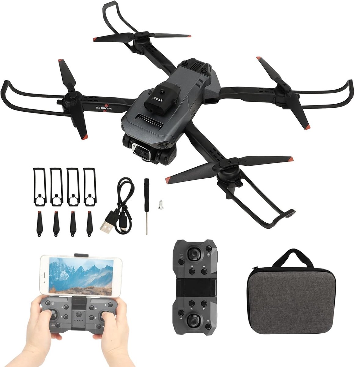 Opvouwbare Quadcopter Drone met 4K HD Camera, 50x Zoom, Obstakelvermijding en Slimme Vlieghoogte, Inclusief Draagtas voor Gemakkelijk Transport