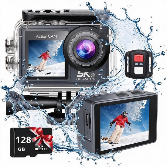 Digisand Action Camera 5K - 50MP - 60FPS - WiFi - Onderwatercamera - 30M - Beeldstabilisatie - Incl. 128GB SD - Geschikt Voor Go Pro Accessoires
