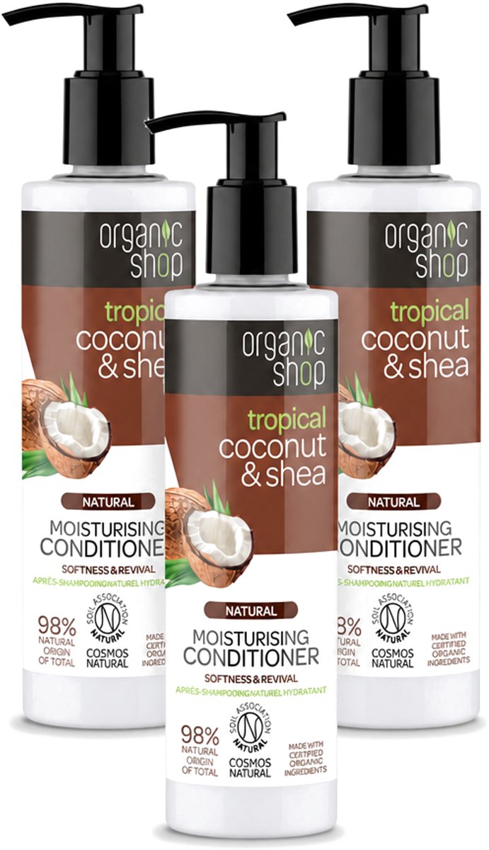 3 x Organic Shop - Coconut & Shea Conditioner - Verzorgend en Voedend - 280 ml - Voordeelverpakking - 3 stuks