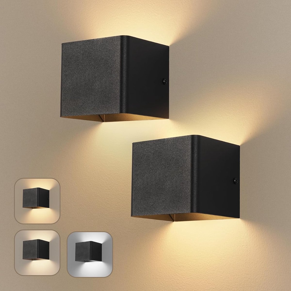 Set van 2 LED wandlampen voor binnen en buiten, 3 kleurtemperaturen, ideaal voor woonkamer, slaapkamer en gang