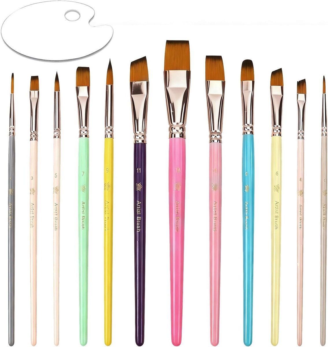 12 Stuks Gezichtsverf Penselen, Inclusief Pastel Penselen voor Lichaam en Gezicht, Professionele Waterverf en Olie Penselen voor Halloween en Feestmake-up