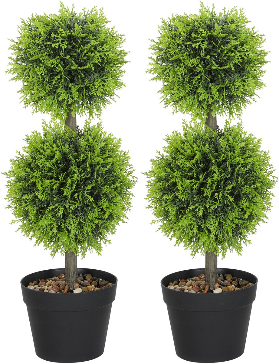 Set van 2 Kunstplanten in Pot - Buxus Bollen Topiary 60 cm - Decoratieve Kunstbuxus voor Binnen en Buiten - Groen