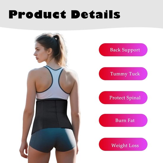 Ondersteunende Onderbust Corset voor Vrouwen, Zweetband Shapewear, Verstelbare Taille Cincher voor Gewichtsverlies en Lichaamsvorming (Zwart) — afbeelding 2