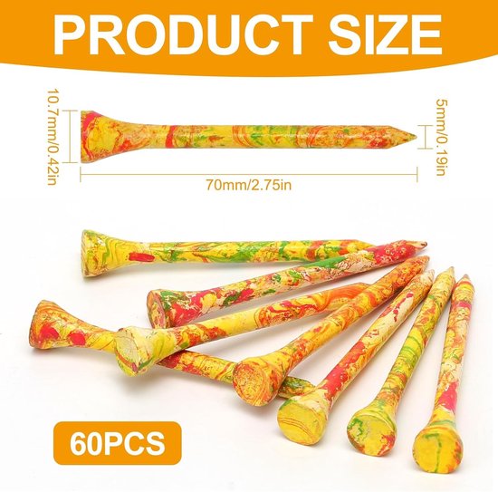 60 Stuks Biologisch Afbreekbare Bamboo Golf Tees van 70mm - Duurzame Golfaccessoires met Lage Wrijving en Curved Top — afbeelding 5