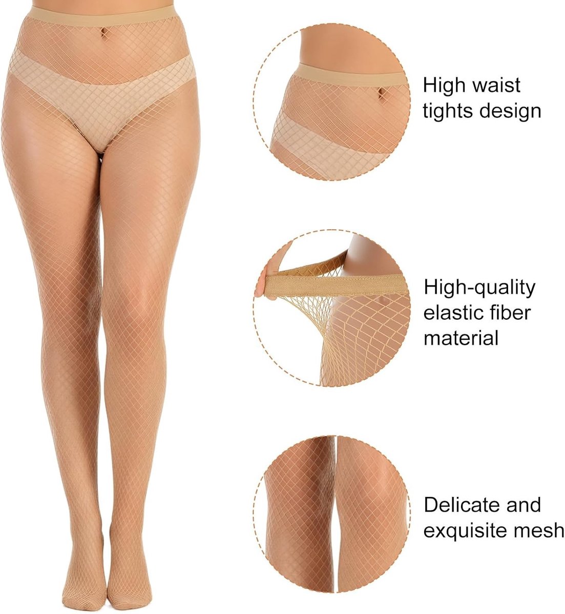 Pack van 2 Vrouwen Visnet Kousen, Huidkleurige Fishnet Kousen voor Mode en Comfort