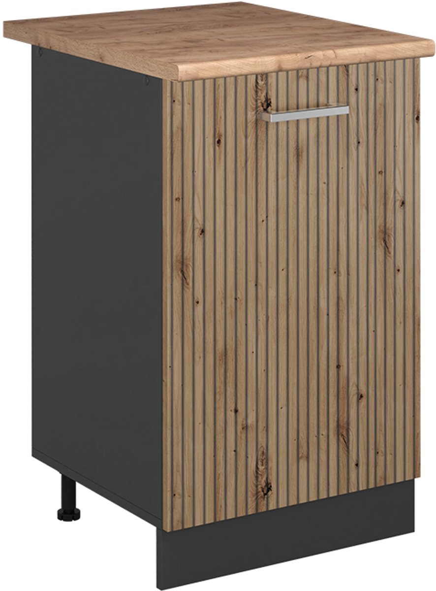 Vicco Keukenonderkast R-Line, Artisanaal eiken/Antraciet, 50 cm goudkleurig eiken werkblad