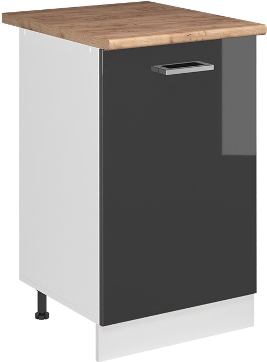 Vicco Keukenonderkast R-Line, Antraciet Hoogglans/Wit, 50 cm goudkleurig eiken werkblad