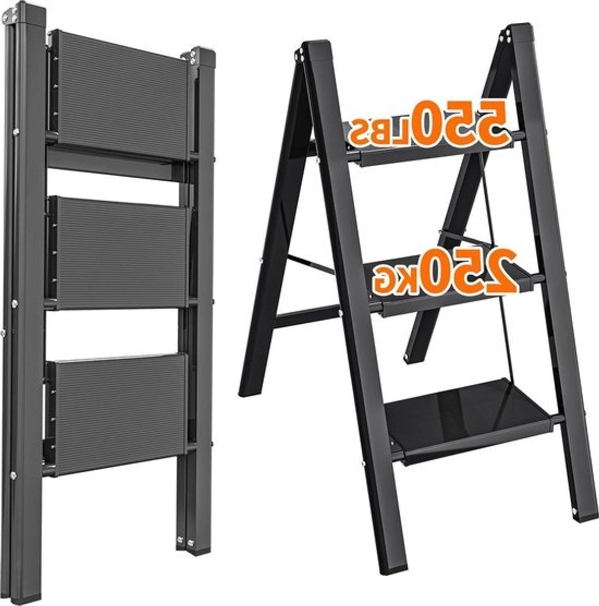 3-stap Aluminiumlegering Ladder met 550lb Capaciteit - Antislip, Lichtgewicht en Draagbaar - Wit
