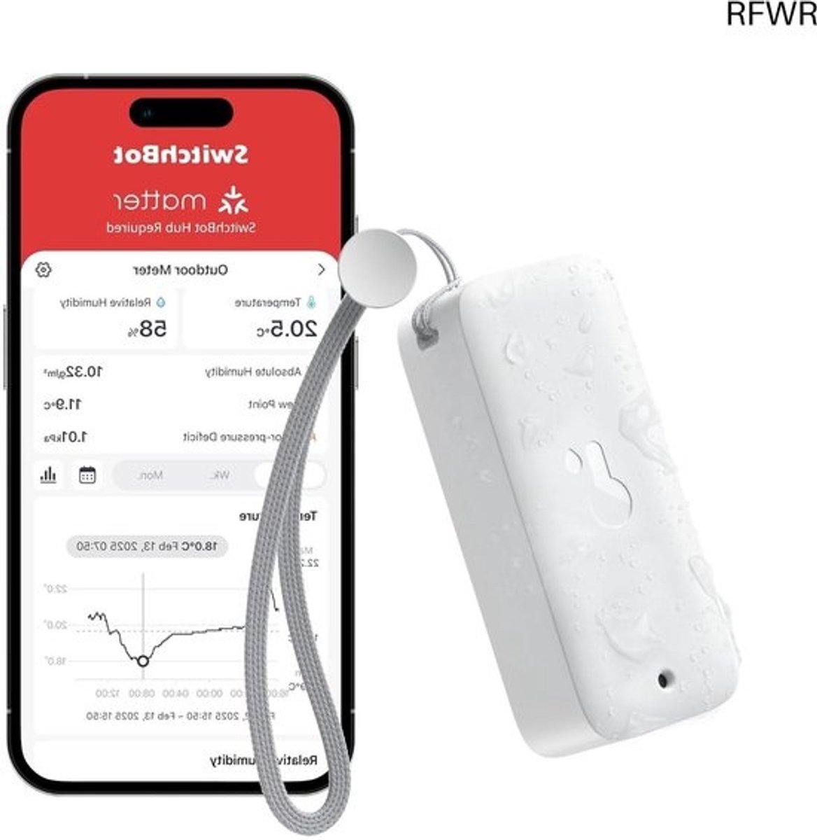 RFWR® Buiten- en Binnen Thermometer Hygrometer - IP65 Waterproof, Bluetooth Bereik 100m, Gevoelige Temperatuur- en Vochtigheidssensor
