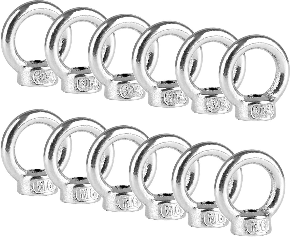 Set van 12 RVS M6 Ringmoeren voor Bevestiging en Hefaccessoires - Ideaal voor Kabelassemblage en Lifting Equipment