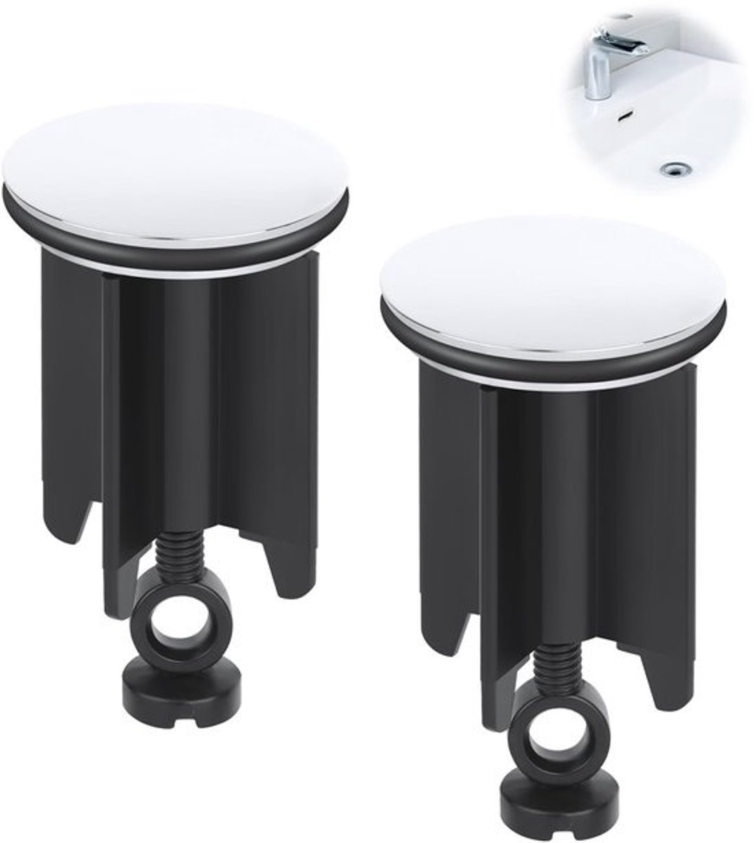 Set van 2 wastafelstopjes - afvoerstop - afvoerplug - Verstelbare wastafelstopjes - Universeel - 40 mm - Pop-up stoppers - Geschikt voor keuken- en badkamerwastafels - Chroom-zinklegering - Zwart