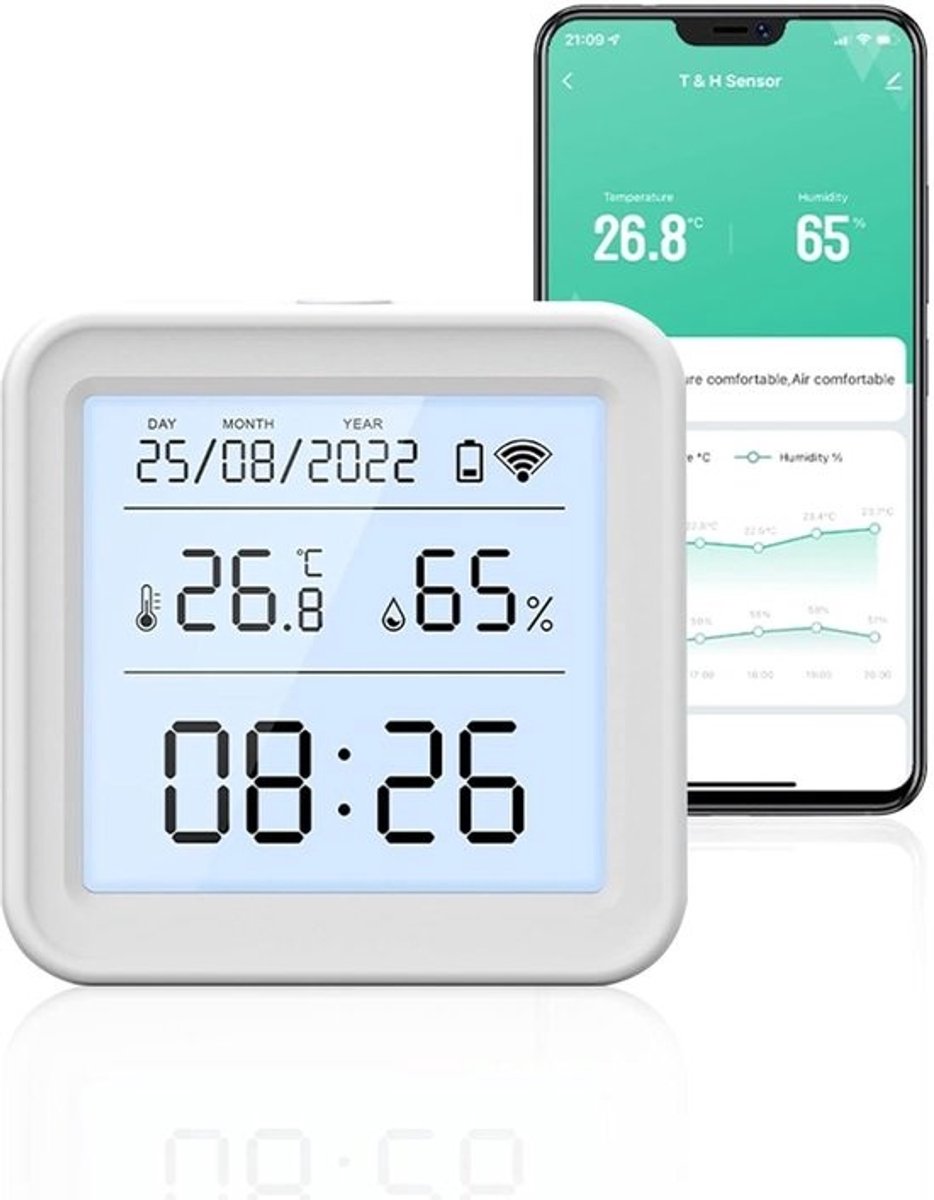 Draadloze slimme thermometer en hygrometer - WiFi temperatuur- en vochtigheidssensor met slimme waarschuwingen