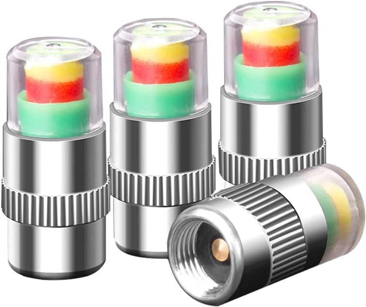 Set van 4 Stuks Zilveren Ventieldoppen voor Auto, Stofafdekking voor Banden, Drukmonitor en Schrader Ventiel Doppen
