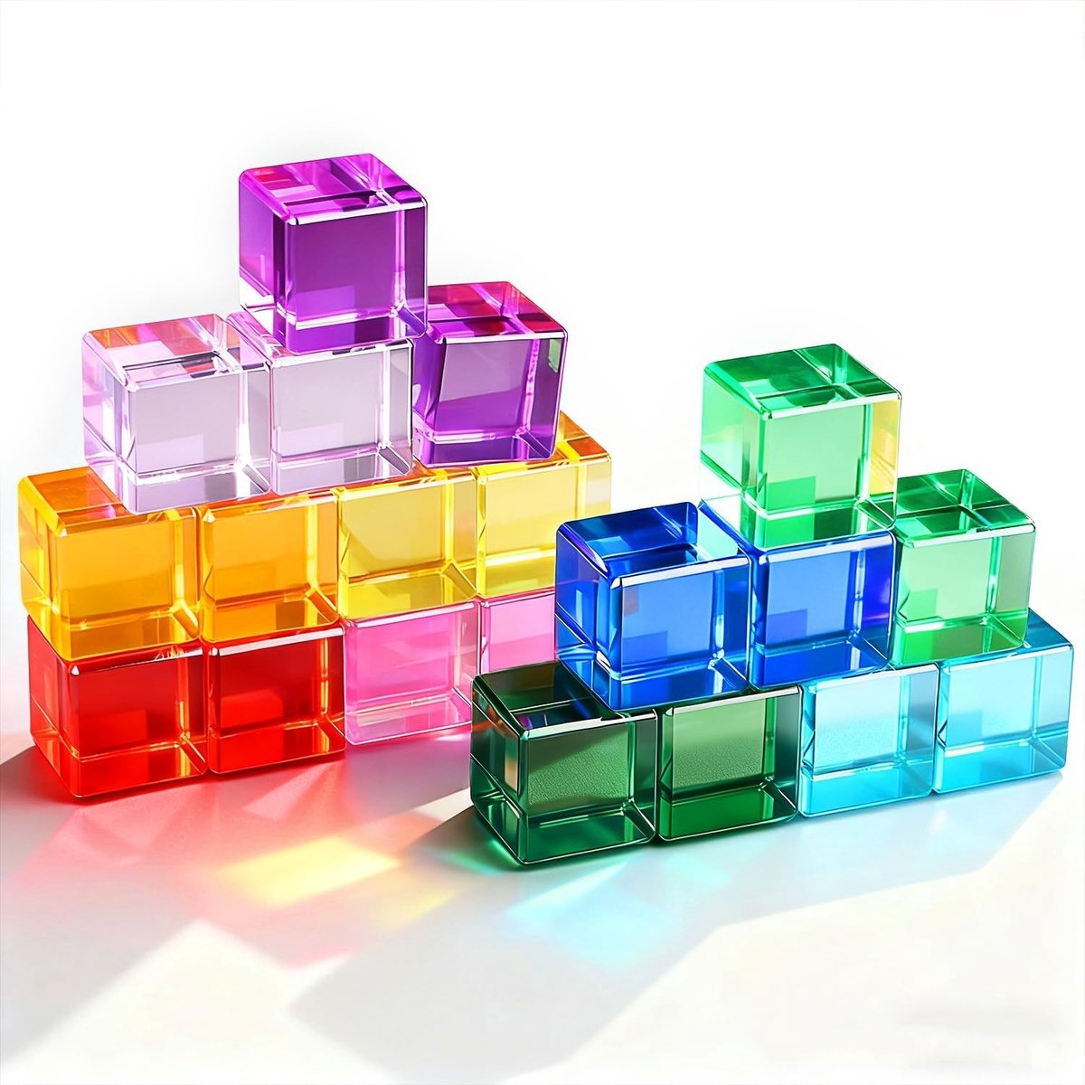 Kleurige Acryl Bouwstenen voor Kinderen - 20 Stukken Stapel Speelgoed, Sensory Blokken en Regenboog Cubes voor Creatieve Ontwikkeling