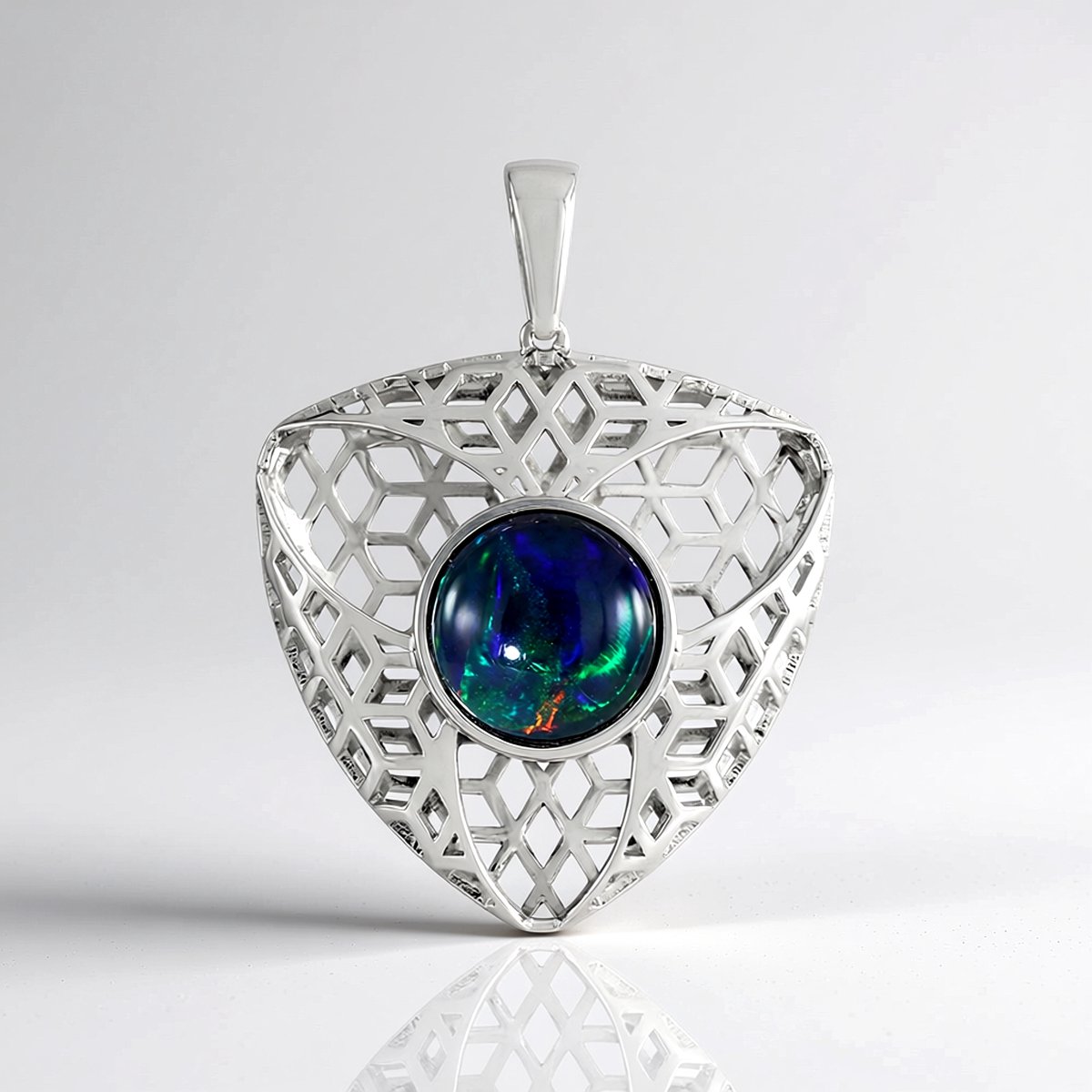Cavill - Zilveren Hanger - 925 Sterling Zilver Gerhodineerd - 1,8 ct Mezezo Opaal Rond Cabochon - Ethiopische Opal Sieraden - Elegant Filigraan Design