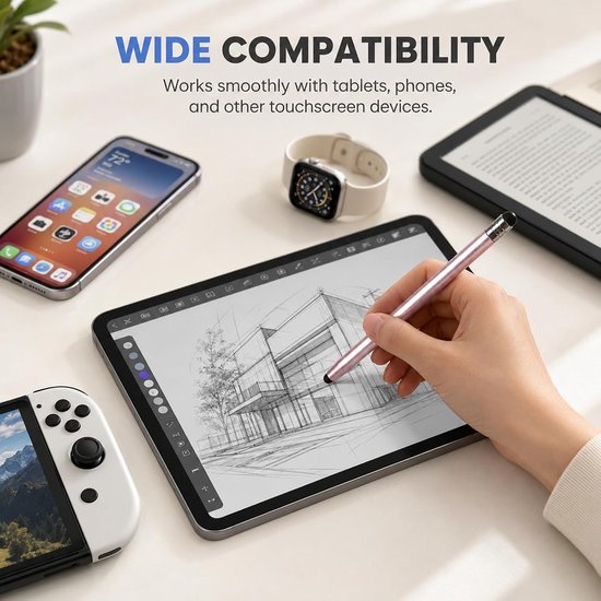 5 stuks touchscreen-pen, tabletpen voor vele tablets, 2-in-1 stylus pen met 10 siliconen punten, touchpen voor smartphone, mobiele telefoon en capacitieve schermen, compatibel met Switch/iPad/Android — afbeelding 3