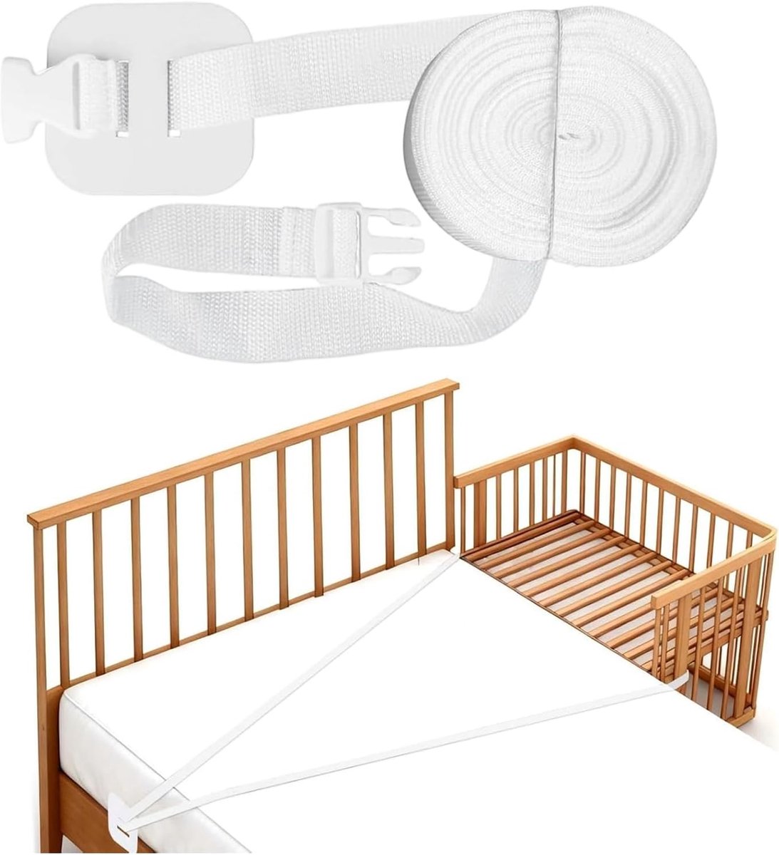 8 m bijzetbedbevestiging, verstelbare riem voor babybed, bijzetbedriem, bijzetbed, accessoires voor boxspringbedden, aandokken aan het volwassenenbed (wit)