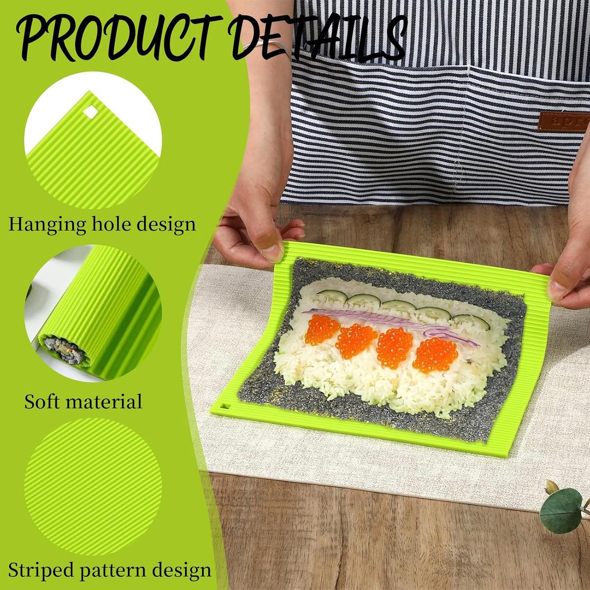 20 x 22 cm, groen | Siliconen rolmat voor beginners, professionals, koken, feesten, sushi en Japans eten — cadeau in Cadeau-ideeën - foto 7