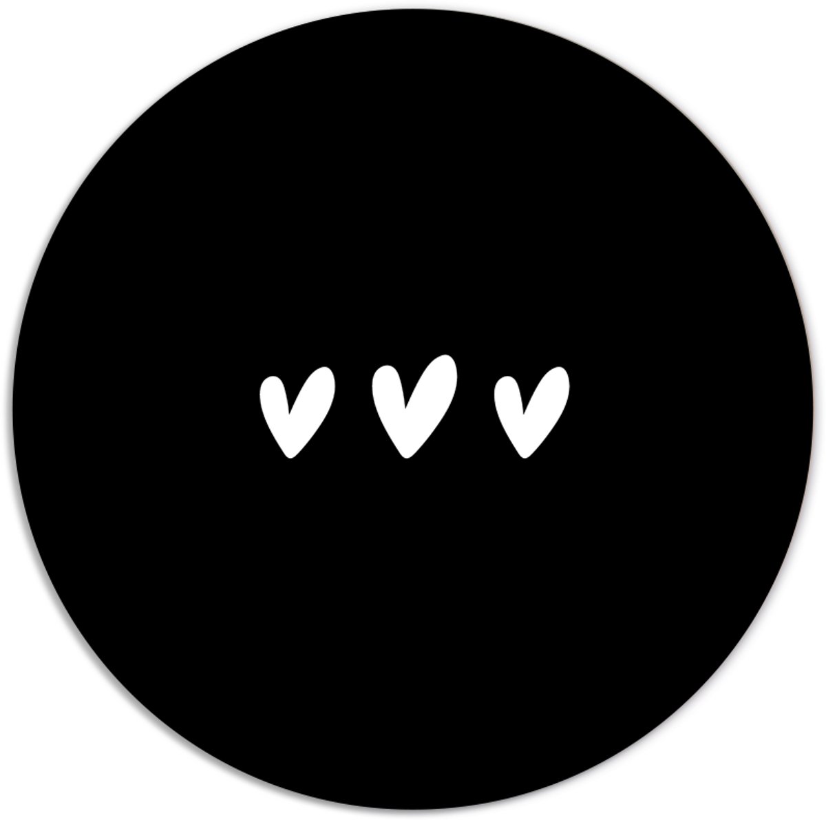 Label2X - Muurcirkel drie hartjes zwart - Ø 25 cm - Dibond - Multicolor - Wandcirkel - Rond Schilderij - Muurdecoratie Cirkel - Wandecoratie rond - Decoratie voor woonkamer of slaapkamer