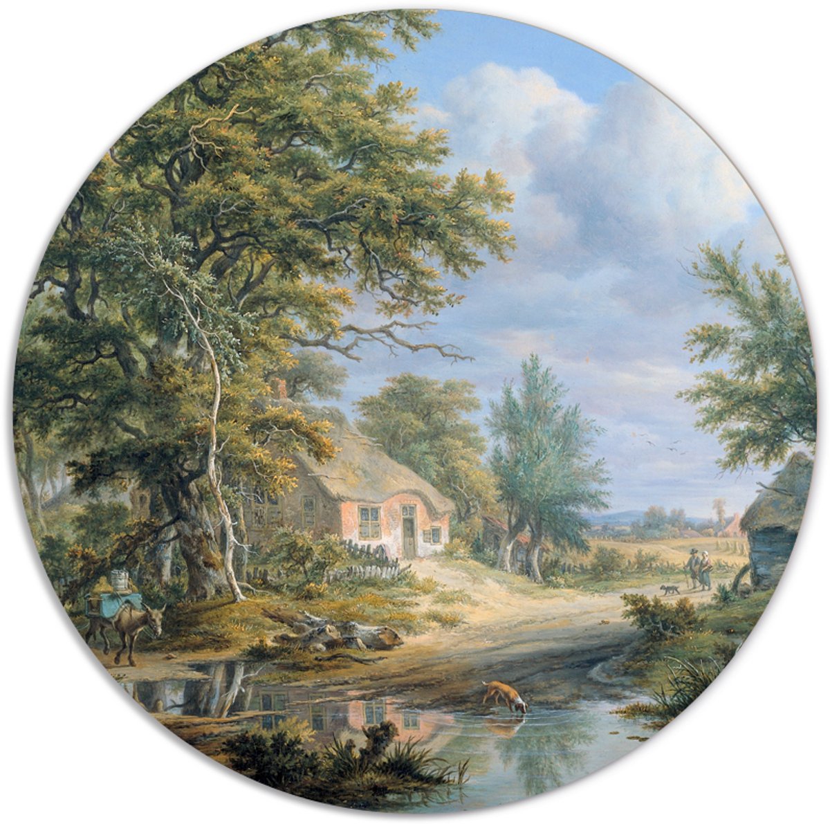 Label2X - Muurcirkel - Boerderijen aan Rand Bos - Ø 25 cm - Forex - Multicolor - Wandcirkel - Rond Schilderij - Bloemen en Planten - Muurdecoratie Cirkel - Wandecoratie rond - Decoratie voor woonkamer of slaapkamer