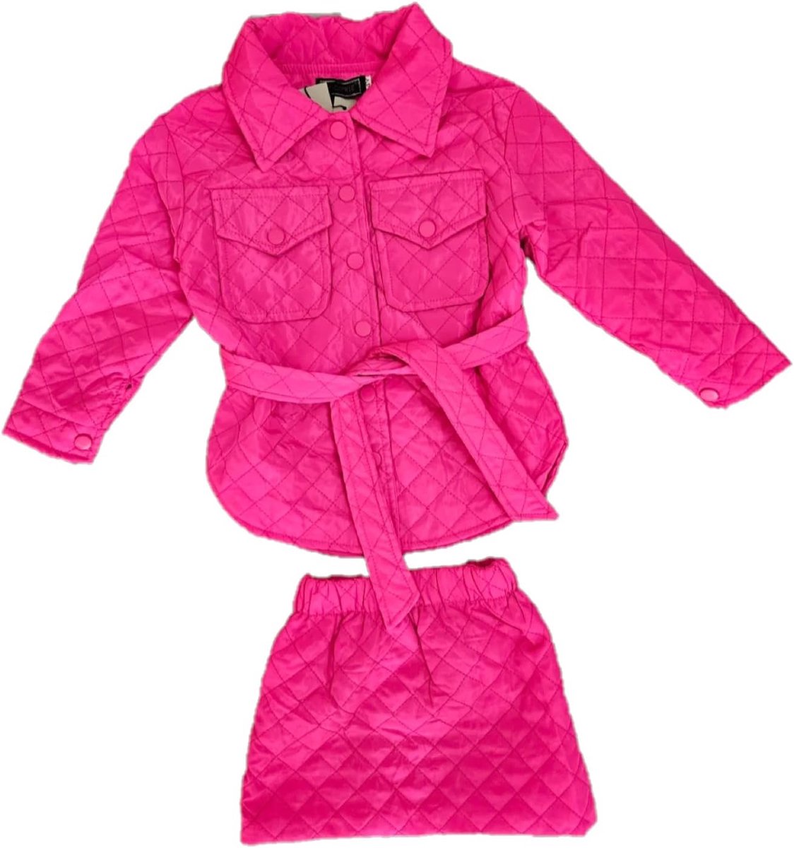 set consisting of a plaid quilted jacket and a plaid quilted skirt